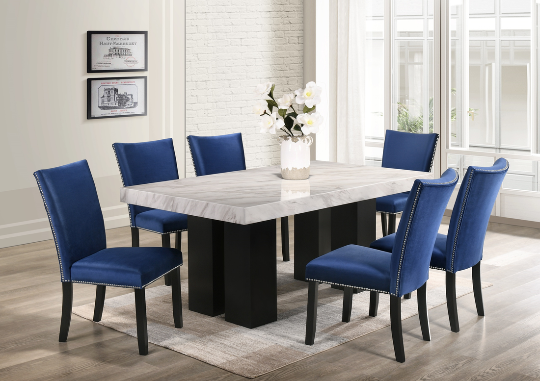 7pcs Finland Blue Genuine Marble Dining Set