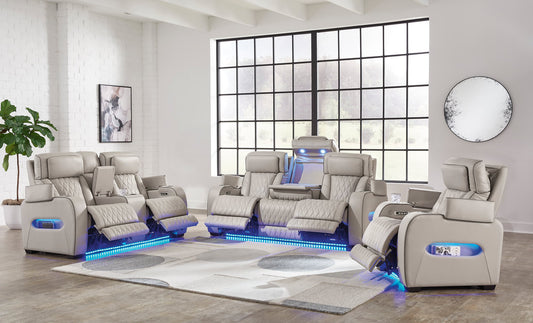 2pcs U271-05 White Power Reclining Sofa Set Genuine Leather + Air Massage
