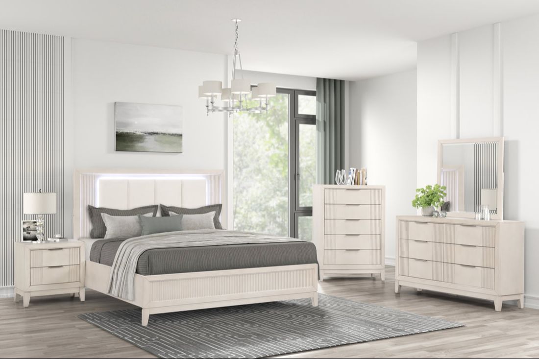4pcs or 5pcs Uptown LED Natural Wood Finish Bedroom Set