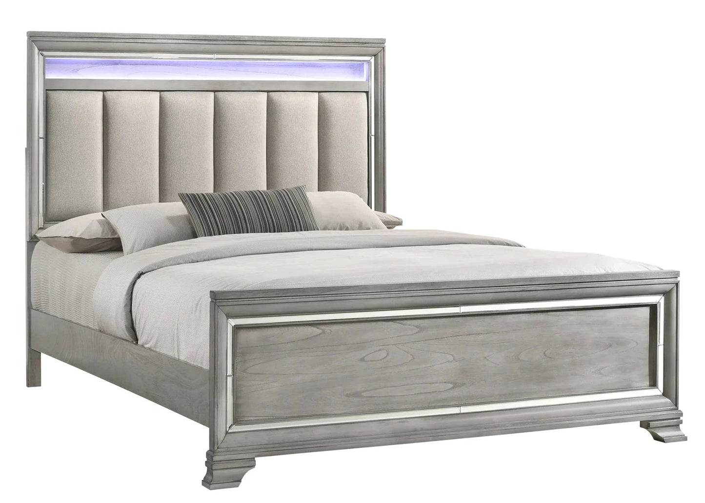 5pcs Vail Grey Wood Finish LED Bedroom Set