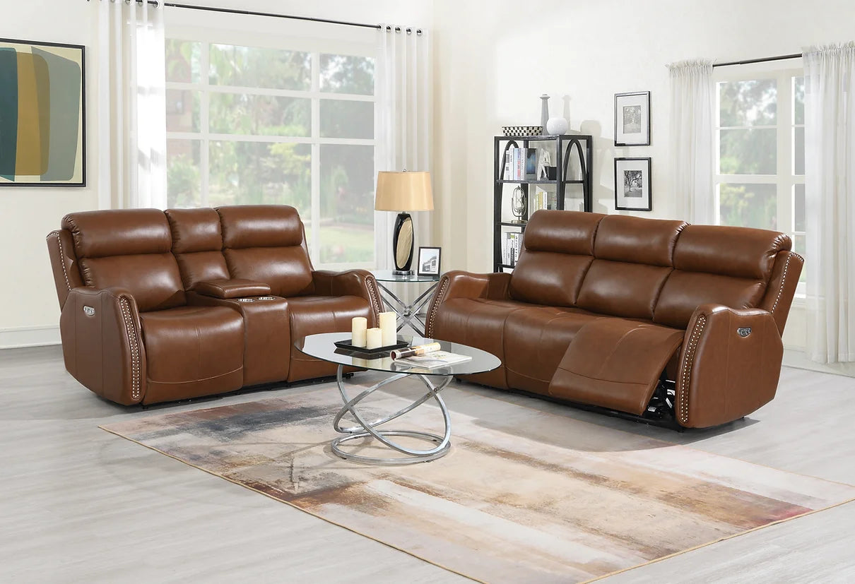 Victor Light Brown Leather Power Reclining Set