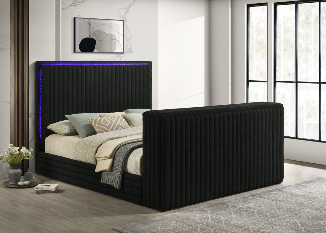 Villa Black Fireplace Velvet Platform Bed Frame