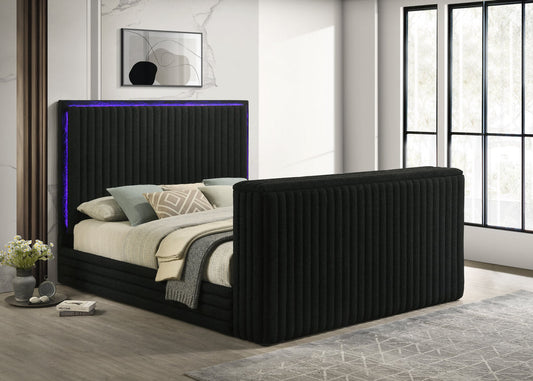Villa Black Fireplace Velvet Platform Bed Frame