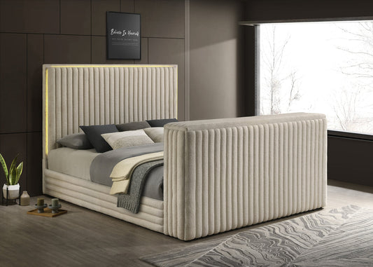 Villa White Fireplace Velvet Platform Bed Frame