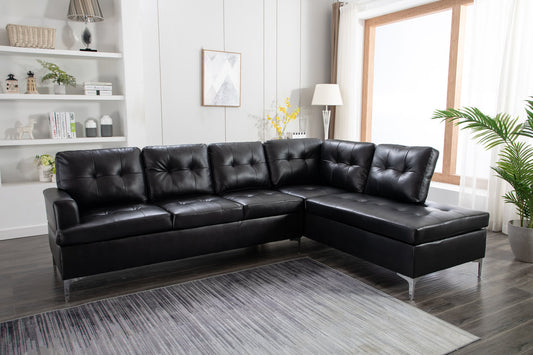 Vintage Black PU Leather Sectional