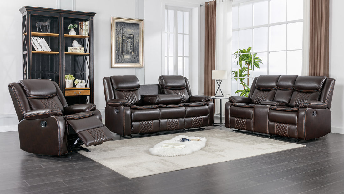 3pcs Weston Brown Espresso Leather Gel Reclining Sofa Set