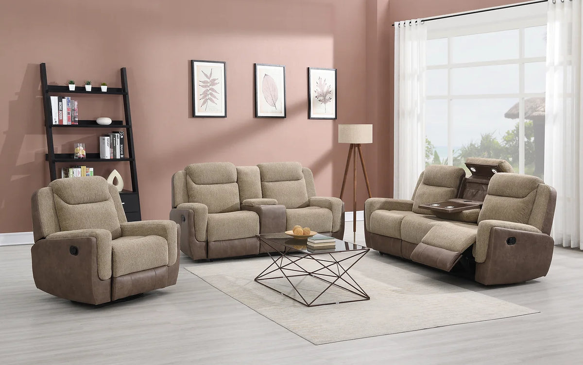 3pcs Wilbert Two-Tone Brown Fabric Reclining Set