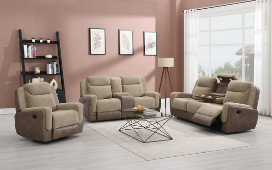 3pcs Wilbert Two-Tone Brown Fabric Reclining Set