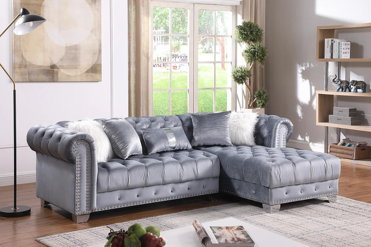 Yaz Grey Velvet Sectional