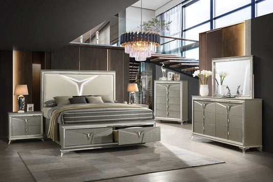 5pcs B6275 Zaya Gold Finish Bedroom Set