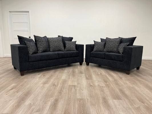 Black Fabric Sofa & Loveseat Set