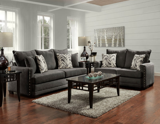 Dark Grey Fabric Sofa & Loveseat Set