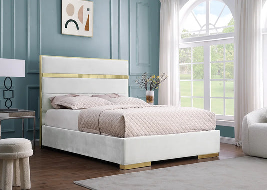 Cartier Ivory & Gold Velvet Platform Bed Frame