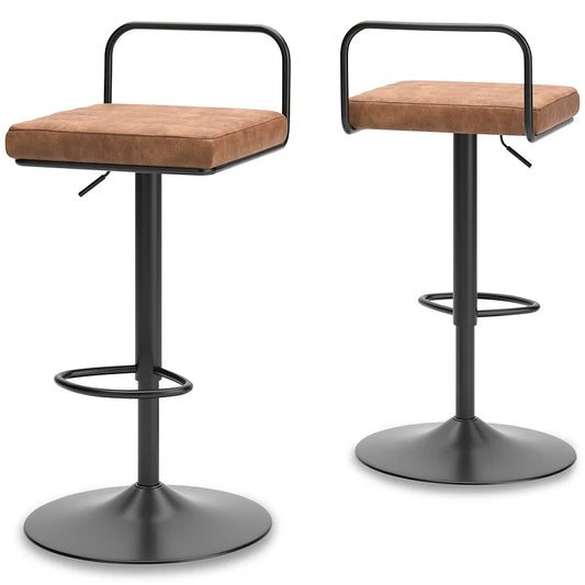Brown PU Leather &  Metal Barstool Set of 2