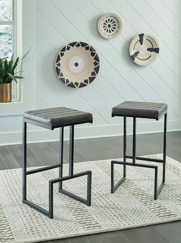 Grey PU Leather & Metal Barstool Set of 2