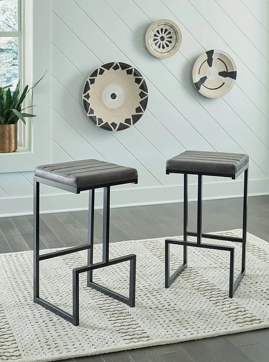 Grey PU Leather & Metal Barstool Set of 2