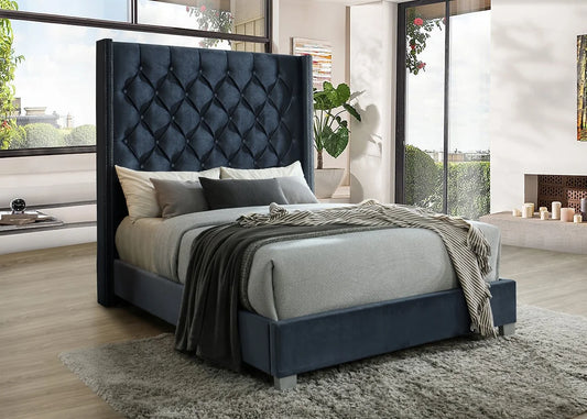 Beverly Black Velvet 6FT Tall Bed Frame