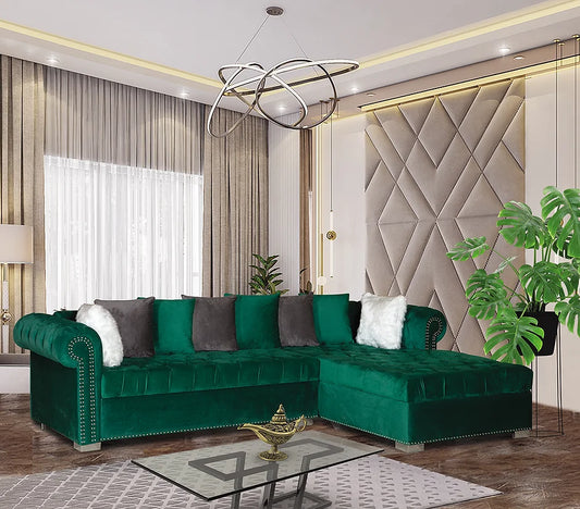 Green Velvet Tudted Sectional