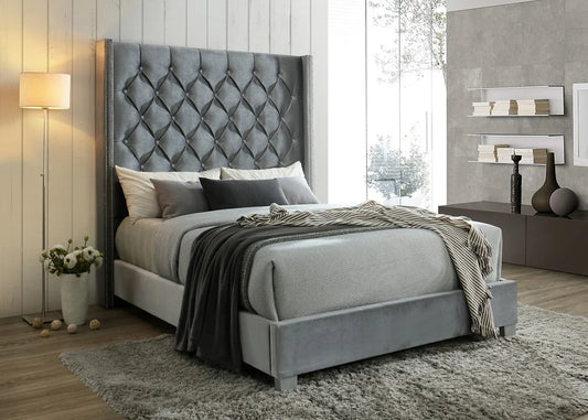 Beverly Grey Velvet 6FT Tall Bed Frame