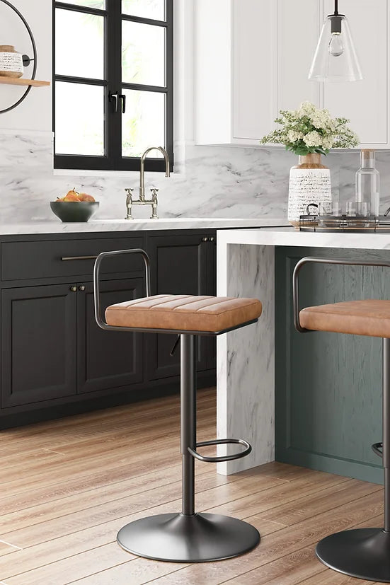 Brown PU Leather &  Metal Barstool Set of 2
