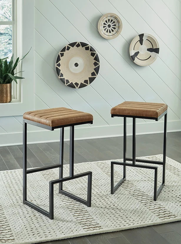 Brown PU Leather &  Metal Barstool Set of 2