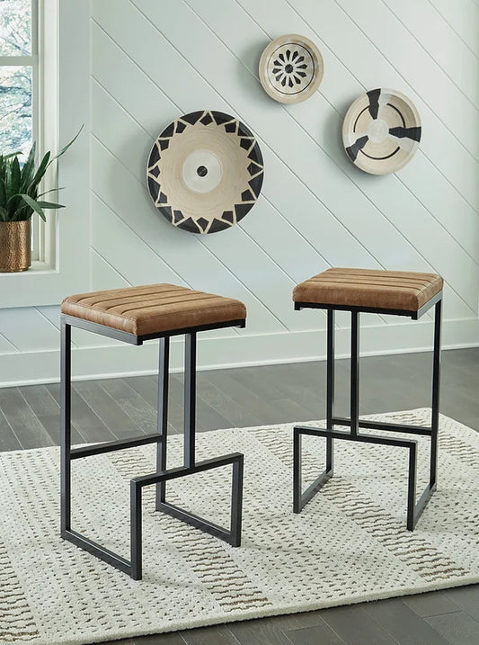 Brown PU Leather &  Metal Barstool Set of 2