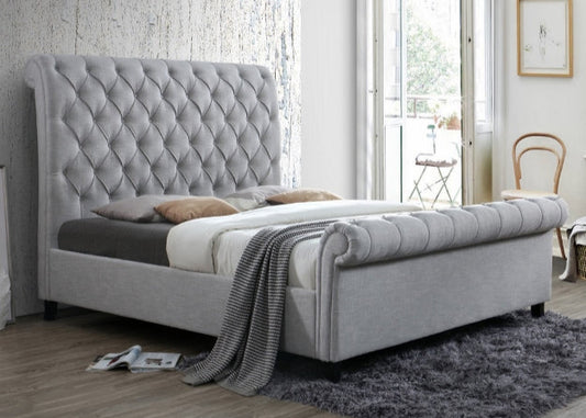 Button Tufted Linen Platform Bed Frame