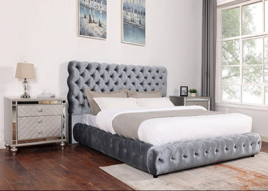 Dream Grey Velvet Tufted Bed Frame