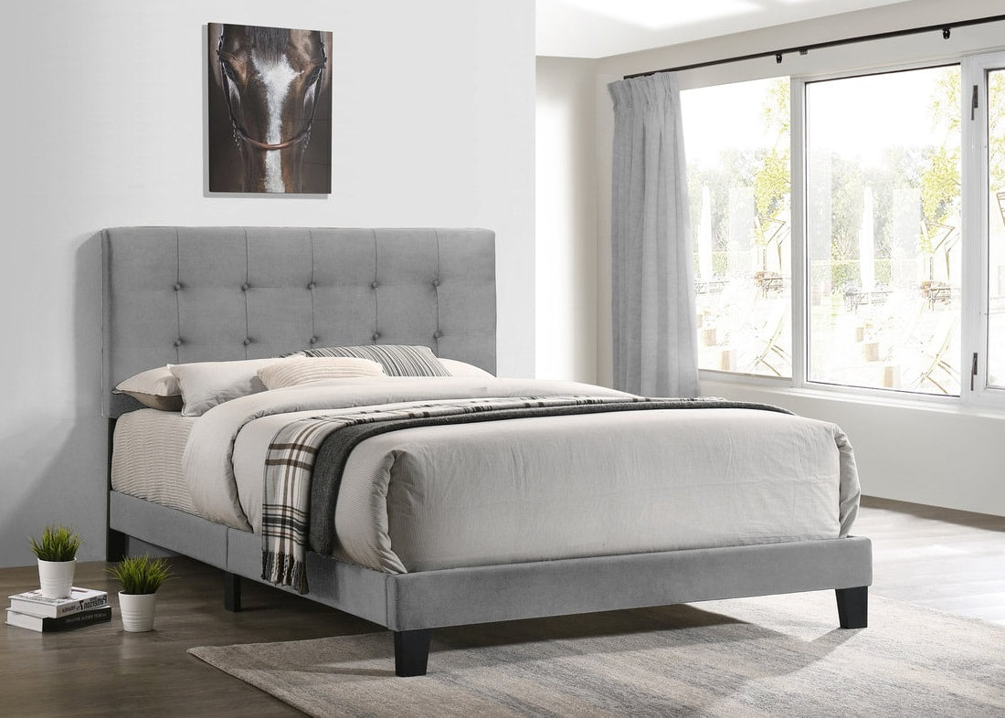 930 Grey Velvet Platform Bed Frame