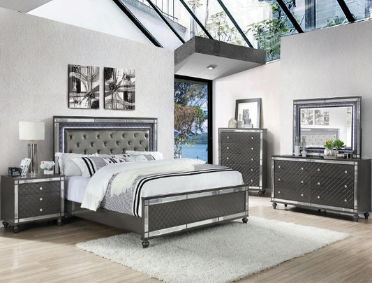 5pcs LED Grey Wood Finish Bedroom Set (Multiple Sizes)