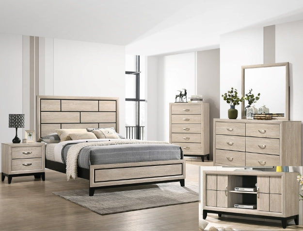 5pcs Beige Wood Finish Bedroom Set