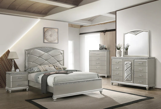 5pcs Silver Wood Finish Bedroom Set (Multiple Sets)
