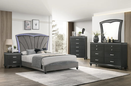 5pcs LED Velvet & Wood Bedroom Set (Multiple Sizes)