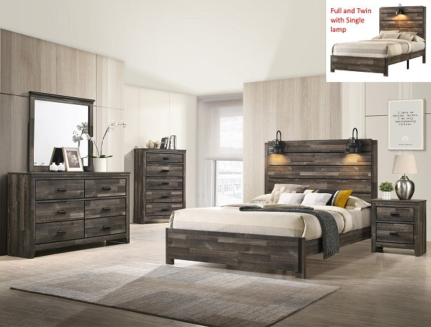 5pcs Rustic Wood Finish Bedroom Set (Multiple Sizes & Colors)