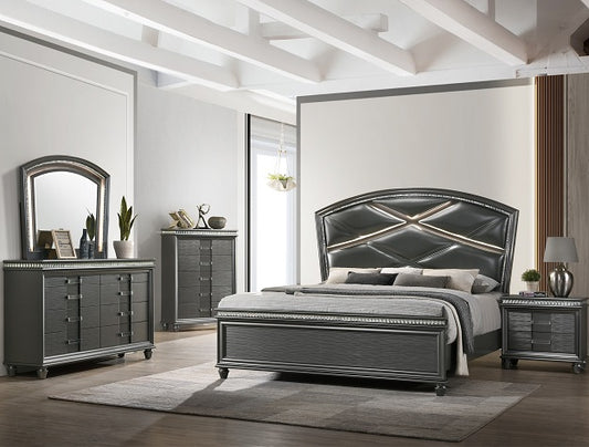 5pcs Grey Wood Finish Bedroom Set (Multiple Sizes)