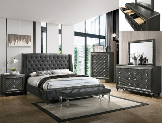 5pc Dark Grey Bedroom Set (Multiple Sizes)