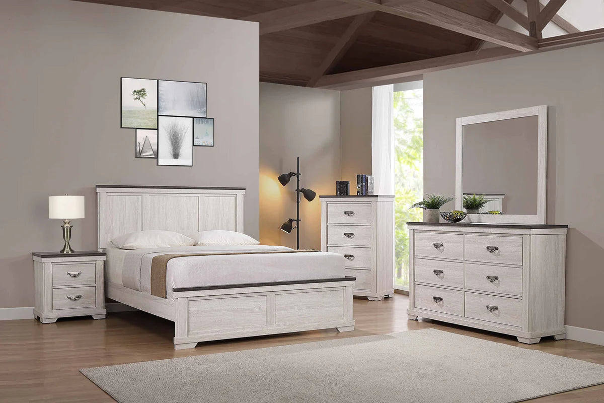 5pcs White Rustic Finish Bedroom Set (Multiple Sizes)
