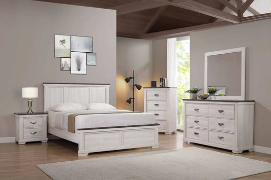 5pcs White Rustic Finish Bedroom Set (Multiple Sizes)