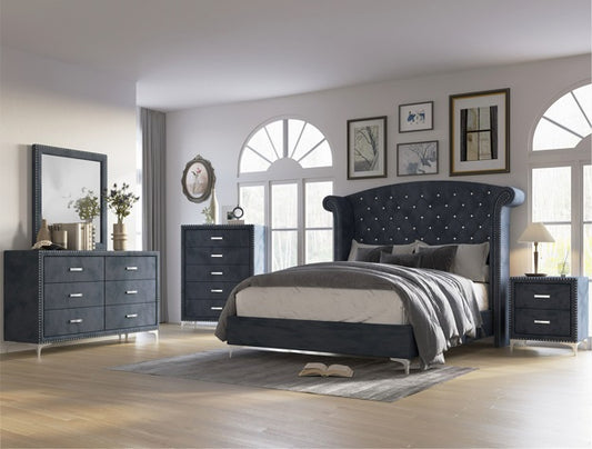 5pcs Velvet Grey Bedroom Set (Multiple Sizes)