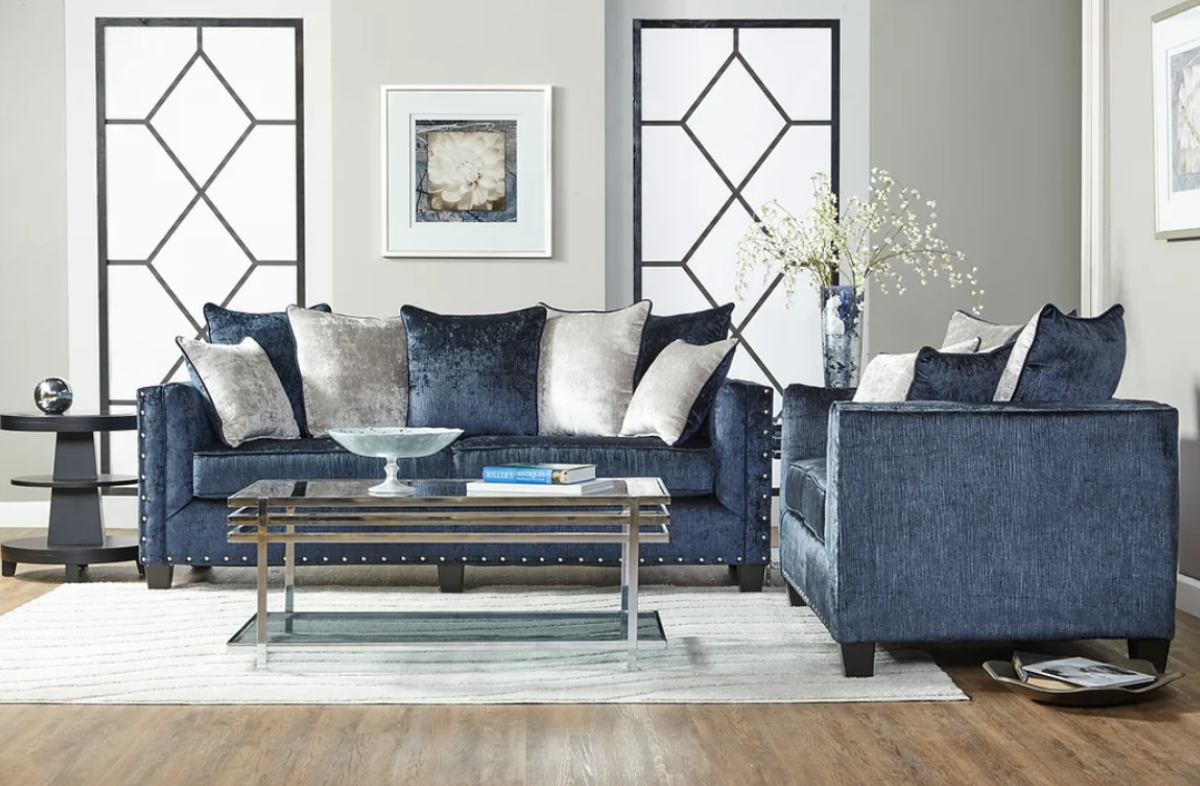 Blue Fabric Sofa & Loveseat Set