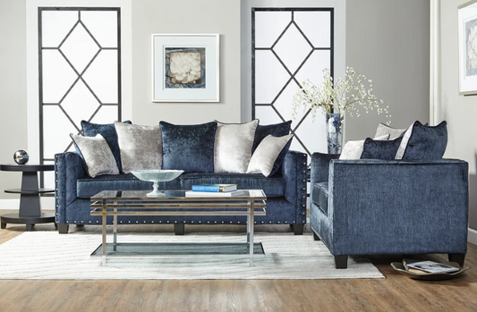 Blue Fabric Sofa & Loveseat Set