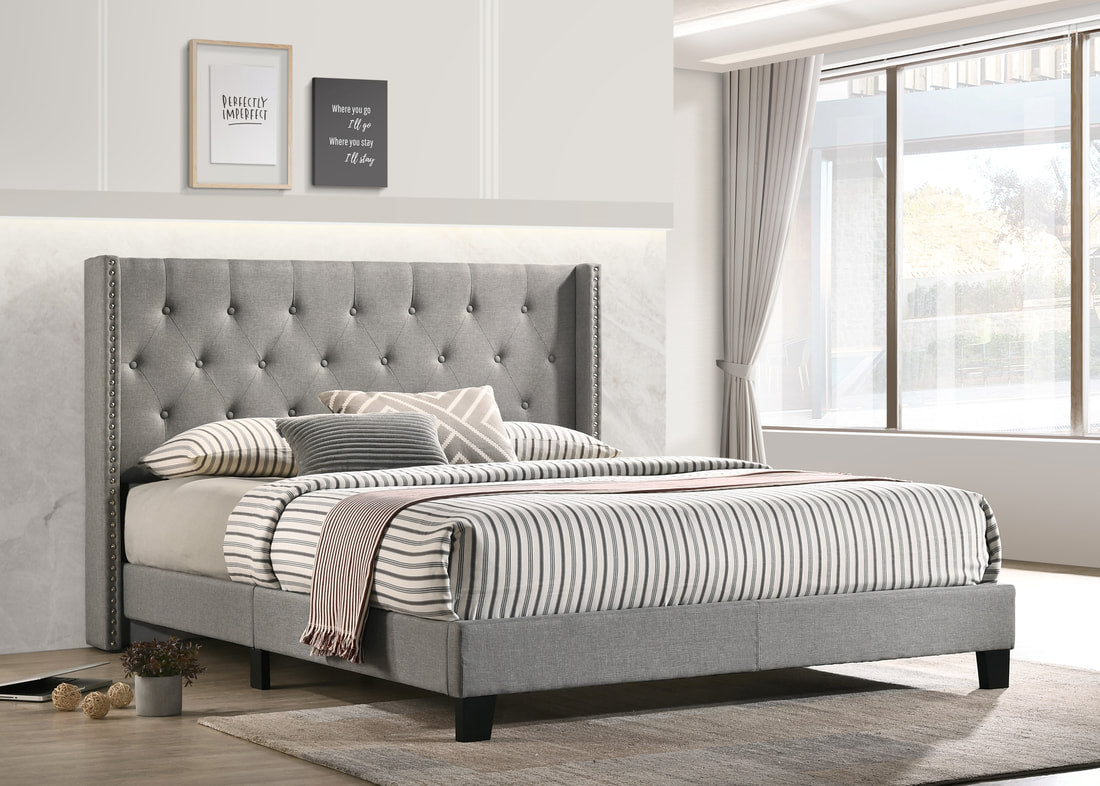 HH750 Grey Linen Platform Bed Frame