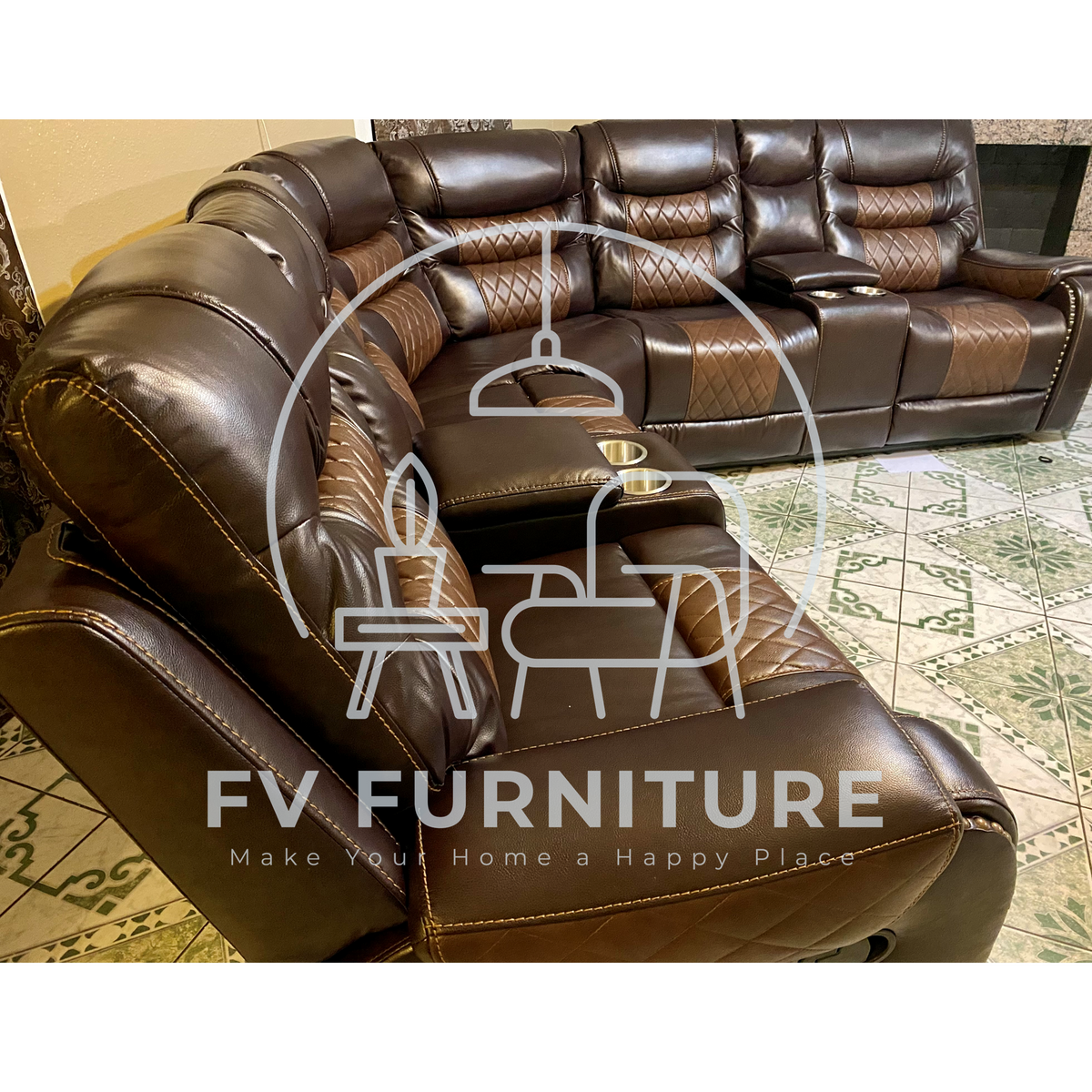 Martin Two-tone Brown Leather Reclining Sectional