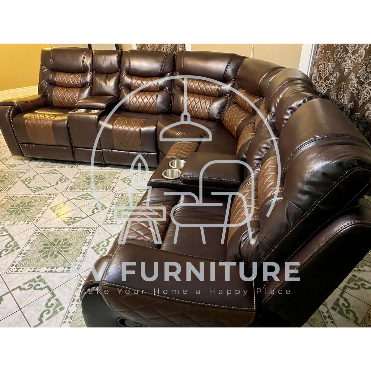 Martin Two-tone Brown Leather Reclining Sectional