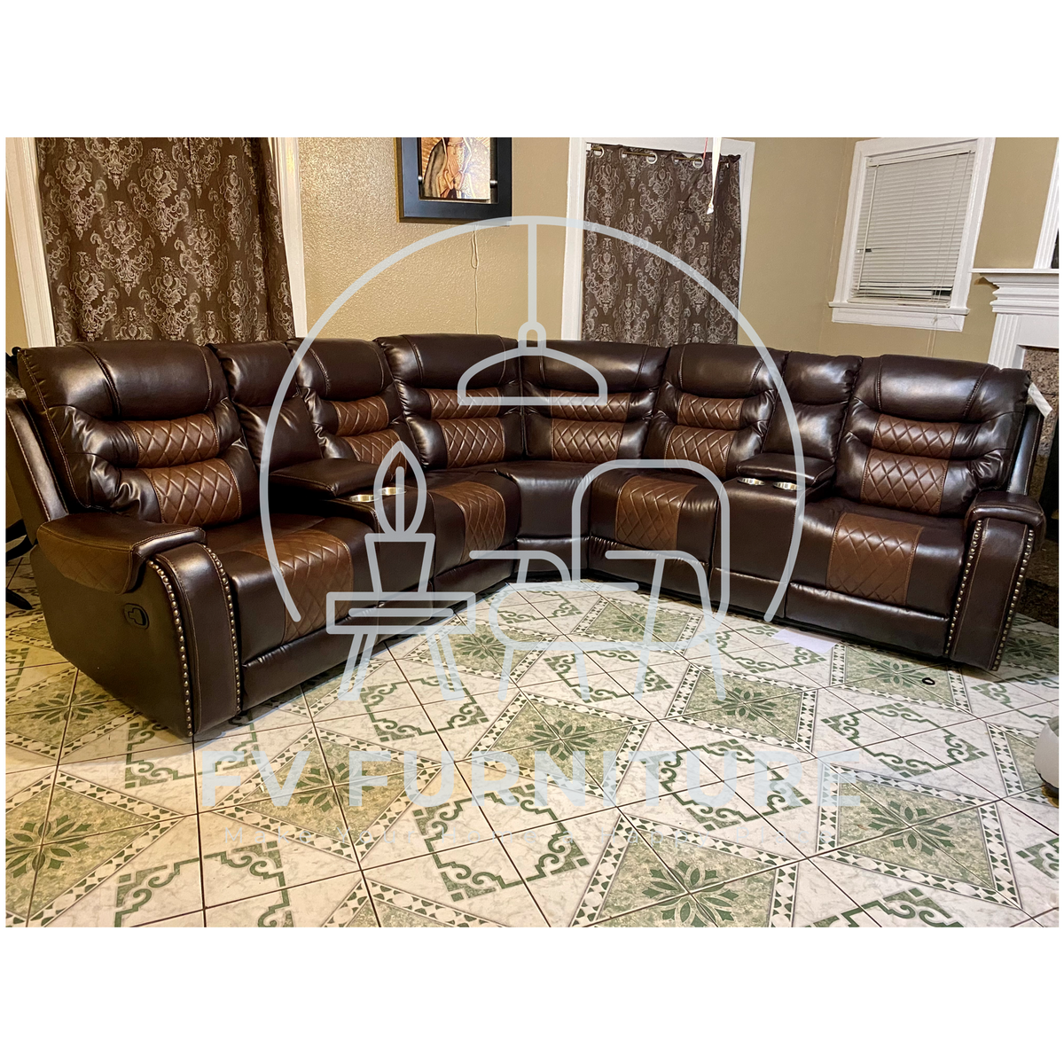 Martin Two-tone Brown Leather Reclining Sectional
