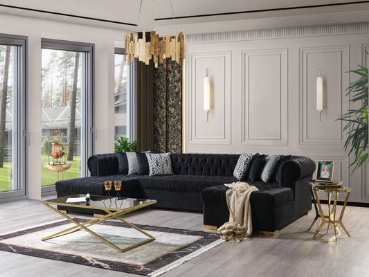 Lauren Black Velvet Tufted Double Chaise Sectional