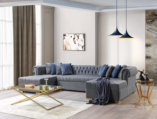 Lauren Grey Velvet Tufted Double Chaise Sectional