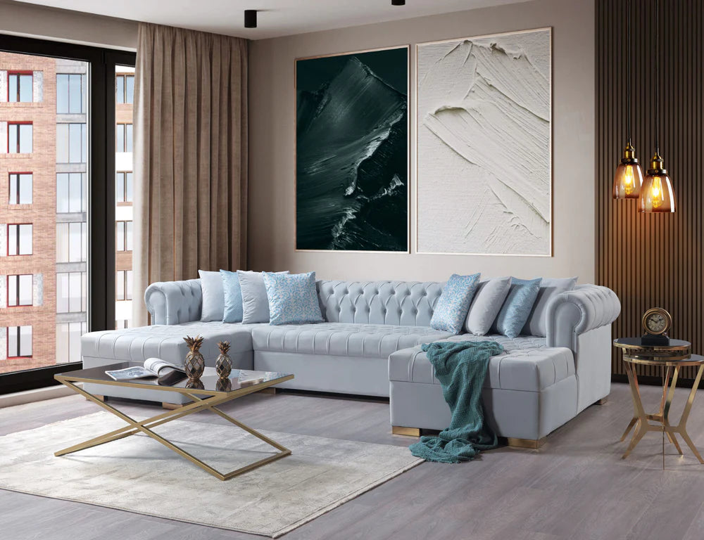 Lauren Pearl Velvet Tufted Double Chaise Sectional