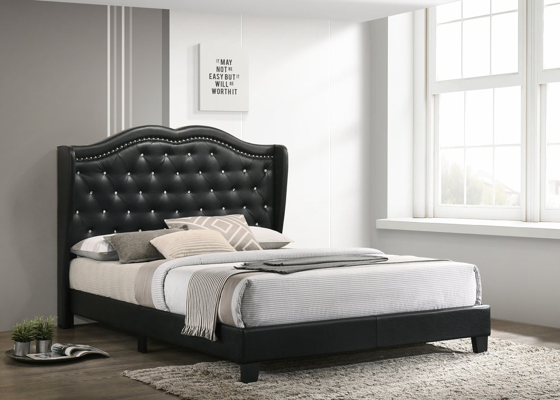 Paradise Black Leather Diamond Platform Bed Frame