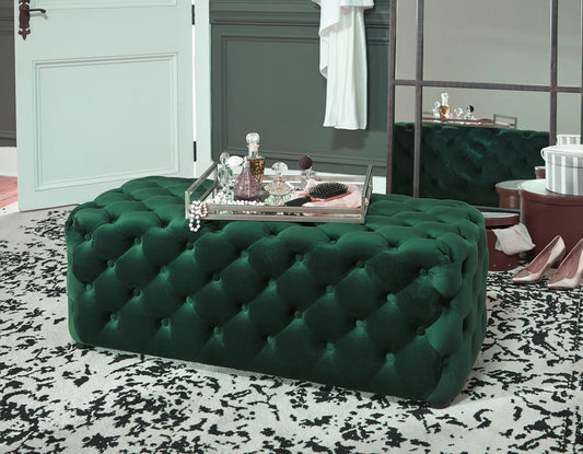 Green Velvet Tufted Accent Ottoman